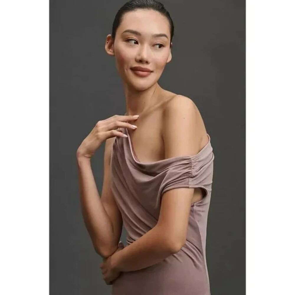 Anthropologie One Shoulder Ruched Midi Dress Purple Mauve XL NWT - Picture 2 of 10